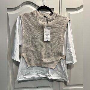 Zara Beige Knit Sweater Vest Shirt